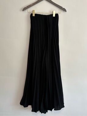 Avec A La Mode High Rise Super Wide Leg Black Flowy Bloomer Pleated Trouser Pant